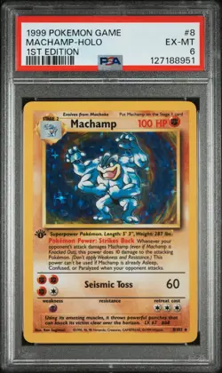 1999 POKEMON BASE SET 1ST EDITION #8 MACHAMP-HOLO PSA 6 - Image 1