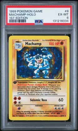 1999 POKEMON BASE SET 1ST EDITION #8 MACHAMP-HOLO PSA 6 - Image 1