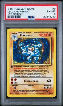 1999 POKEMON BASE SET 1ST EDITION #8 MACHAMP-HOLO PSA 6 - Image 1