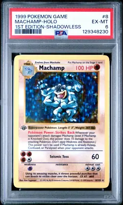 1999 POKEMON BASE SET 1ST EDITION-SHADOWLESS #8 MACHAMP-HOLO PSA 6 - Image 1