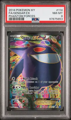 2014 POKEMON XY PHANTOM FORCES #114 FULL ART/GENGAR EX PSA 8 - Image 1