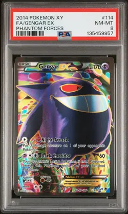 2014 POKEMON XY PHANTOM FORCES #114 FULL ART/GENGAR EX PSA 8 - Image 1