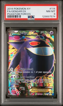 2014 POKEMON XY PHANTOM FORCES #114 FULL ART/GENGAR EX PSA 8 - Image 1