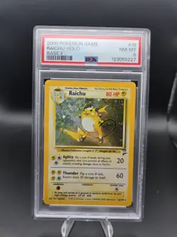 2000 Pokemon Base Set 2 Raichu #16 English Holo 16/130 PSA 8 NM-MT w/Swirl🌀 - Image 1