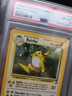 2000 Pokemon Base Set 2 Raichu #16 English Holo 16/130 PSA 8 NM-MT w/Swirl🌀 - Image 3