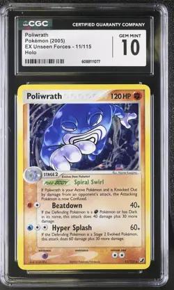 CGC 10 GEM MINT Poliwrath 2005 EX Unseen Forces 11/115 Holo Pokemon Card - Image 1