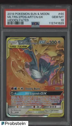 2019 Pokemon Sun & Moon Hidden Fates #44 Moltres Zapdos Articuno GX PSA 10 - Image 1