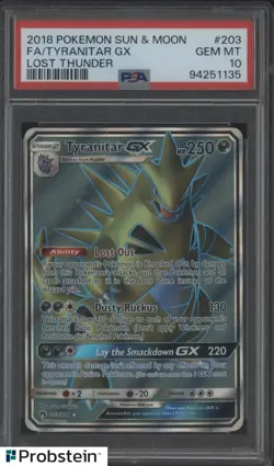 2018 Pokemon Sun & Moon Lost Thunder #203 FA Tyranitar GX PSA 10 GEM MINT - Image 1