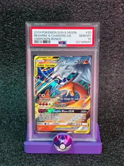 [HOLO BLEED ERROR] PSA 10 RESHIRAM & CHARIZARD GX #20 Tag Team POKEMON - Image 1