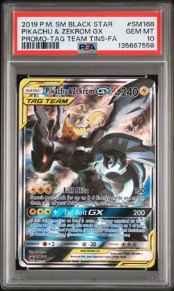 2019 POKEMON SM BLACK STAR PROMO #SM168 FULL ART/PIKACHU & ZEKROM GX PSA 10 - Image 1