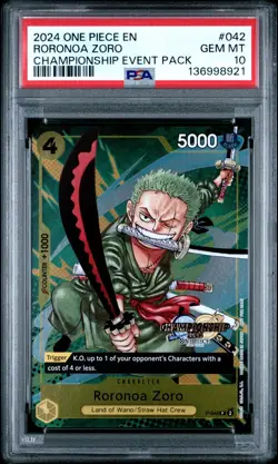2024 ONE PIECE P-042 CHAMPIONSHIP CS EVENT PACK 2024 PROMO RORONOA ZORO PSA 10 - Image 1