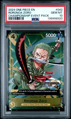 2024 ONE PIECE P-042 CHAMPIONSHIP CS EVENT PACK 2024 PROMO RORONOA ZORO PSA 10 - Image 1