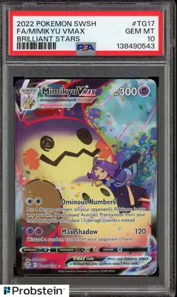 2022 Pokemon SWSH Brilliant Stars #TG17 FA Mimikyu VMax PSA 10 GEM MINT - Image 1