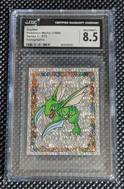 Scyther Pokemon Merlin Sticker 1998 Series 1 S19 Holo CGC NM/MINT+ 8.5 - Image 1