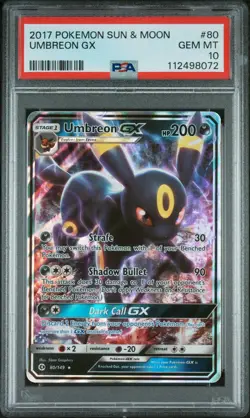 2017 POKEMON SUN & MOON #80 UMBREON GX PSA 10 - Image 1