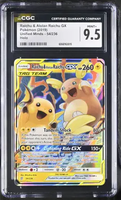 Pokemon Raichu & Alolan Raichu GX 54/236 Ultra Rare Unified Minds - CGC 9.5 - Image 1