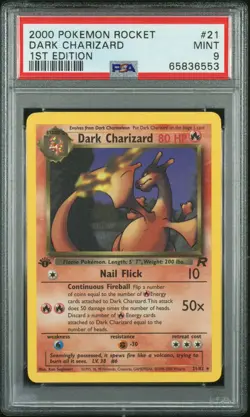 2000 Pokemon Rocket #21 Dark Charizard 1st Edition PSA 9 - Image 1