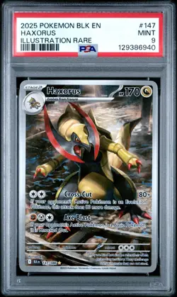 2025 POKEMON BLK EN BLACK BOLT ILLUSTRATION RARE #147 HAXORUS PSA 9 MINT - Image 1