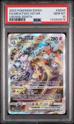 PSA 10 Mewtwo VStar GG44/GG70 Crown Zenith Alternate Art Pokemon Card FA 2023 - Image 1