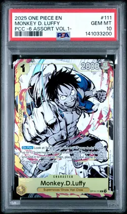 2025 ONE PIECE PREM CARD COLL -6 ASSORT VOL.1- #111 MONKEY D. LUFFY PSA 10 - Image 1