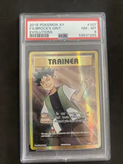 Brock's Grit (Full Art) 107/108 Evolutions Holo Near Mint PSA 8 2016 Pokemon - Image 1