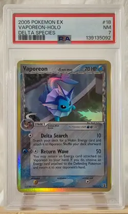 2005 Pokemon EX Delta Species Vaporeon-Holo #18 PSA NM 7 - Image 1
