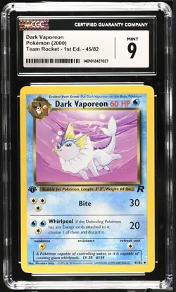 CGC 9 Dark Vaporeon 45/82 Uncommon Pokemon Team Rocket - 1st Edition - Image 1
