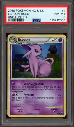 Pokemon PSA 8 Espeon 2/90 HeartGold & SoulSilver Undaunted 2010 Holo Rare NM - Image 1