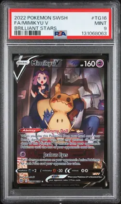 2022 POKEMON SWORD & SHIELD BRILLIANT STARS #TG16 FULL ART/MIMIKYU V PSA 9 - Image 1