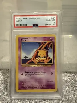 Pokemon WOTC TCG 1999 Base Set Abra 43/102 NEAR MINT PSA 8 - Image 1
