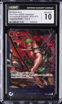 2025 ONE PIECE JPN TOURNAMENT PROMOS #ST21-015 RORONOA ZORO CGC 10 GEM MINT - Image 1