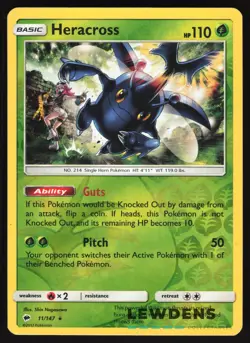 Heracross - 11/147 - Reverse Holo Rare - Burning Shadows - Pokemon Card - Image 1