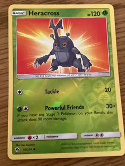 Heracross Pokemon Card 18/214 Reverse Holo- Used -Sun & Moon-Lost Thunder - Image 1