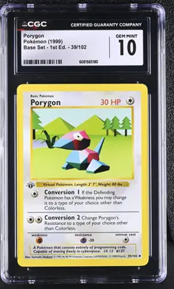 1999 Pokemon Base Set 1st Edition Porygon #39/102 CGC 10 - Image 1