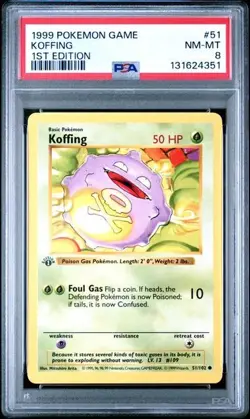 Base Set 1st Edition KOFFING #51/102 PSA 8 1999 Pokemon Card Game - Image 1
