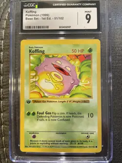 CGC MINT9 Koffing Pokemon 1999 Base Set 1st Edition Shadowless 51/102 - Image 1