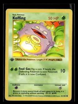 1999 Pokemon Base Set Shadowless 1st Edition Koffing #051/102 FX3237 - Image 1