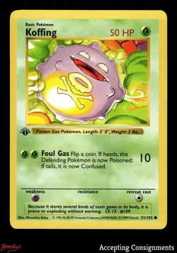 1999 Pokemon Base 1st Edition Shadowless #51 Koffing - Image 1