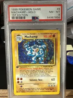 1999 Pokemon TCG Machamp Holo 1st Edition Rare Card PSA 8 - Image 1