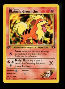 1st Edition Blaine's Growlithe 62/132 Gym Challenge 2000 WOTC Pokemon Card TCG - Image 1