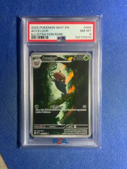 2025 POKEMON WHT EN-WHITE FLARE 094 ACCELGOR ILLUSTRATION RARE PSA 8 - Image 1