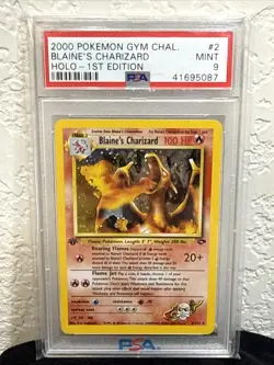 2000 Pokemon Gym Challenge Blaine's Charizard Holo 1st Edition 2 PSA 9 MINT - Image 1
