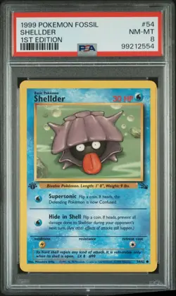 1999 POKEMON FOSSIL 1ST EDITION #54 SHELLDER PSA 8 - Image 1