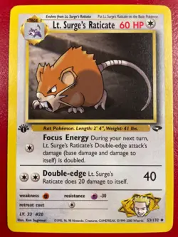 Lt. Surge's Raticate 53/132 Gym Challenge Regular First Edition Pokemon Card - Image 1