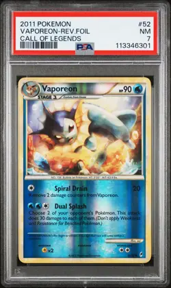 2011 POKEMON CALL OF LEGENDS VAPOREON #52 REVERSE FOIL PSA 7 NM #113346301 - Image 1