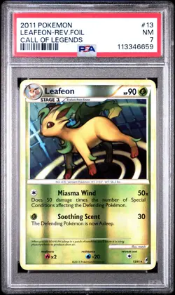 2011 POKEMON CALL OF LEGENDS LEAFEON #13 REVERSE FOIL PSA 7 NM #113346659 - Image 1