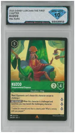 2023 Disney Lorcana KUZCO TEMPERAMENTAL EMPEROR #84 Rare 💎 DSG 10 Gem Mint - Image 1