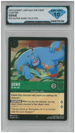2023 Disney Lorcana GENIE ON THE JOB #75 Super Rare Cold Foil 💎 DSG 10 Gem Mint - Image 1