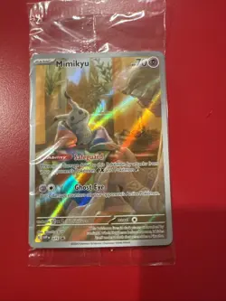 SEALED Pokemon Mimikyu SVP 075 - Holo Black Star Promo damaged seal card is fine - Image 1
