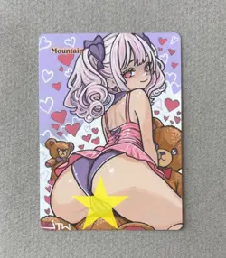 Magic MTG Altered Painted Mountain Valentine's Chibi Anime Girl by white_alters - Image 2